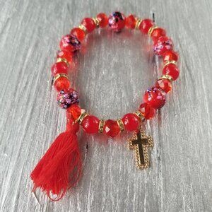 Red glass bead bracelet